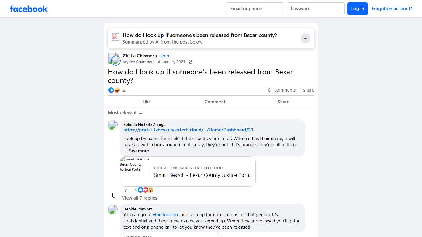 210 La Chismosa | How do I look up if someone’s been released from Bexar county | Facebook